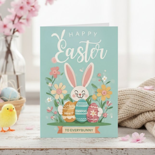 Tarjeta Festiva Feliz Pascua A Cada Conejo Con Pascua De Huevos (Happy Easter To Everybunny Bunny With Eggs Easter Holiday Card)