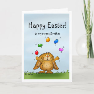 Tarjeta Festiva Feliz Pascua a mi hermano - Conejito malabariado