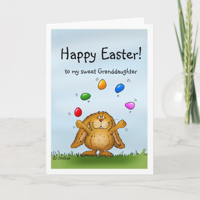 Tarjeta Festiva Feliz Pascua a mi nieta - Conejito malabariado (Anverso)