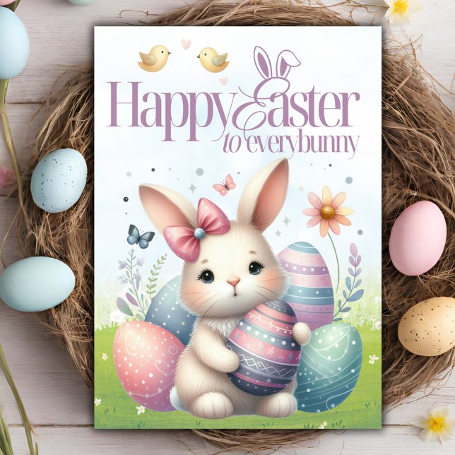 Tarjeta Festiva Feliz Pascua a todos los dulces de Pascua (Happy Easter to Everybunny Sweet Easter Holiday Card)