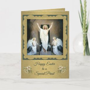 Tarjeta Festiva Feliz Pascua a un sacerdote católico religioso