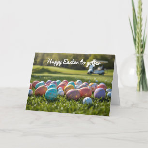 Tarjeta Festiva Feliz Pascua al golfista con pelota de golf y huev