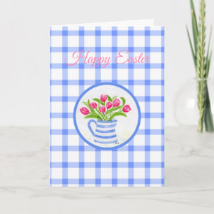 Tarjeta Festiva Feliz Pascua Aquarela Tulipanes Azul Cuadro