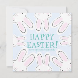 Tarjeta Festiva Feliz Pascua azul pálido lindo beeking bunnies div
