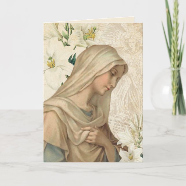 Tarjeta Festiva Feliz Pascua Bendiciones Oración Virgin Mary Vinta (Anverso)