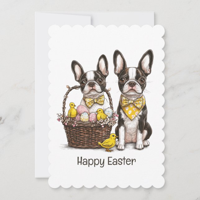 Tarjeta Festiva Feliz Pascua Boston Terrier Dogs (Anverso)