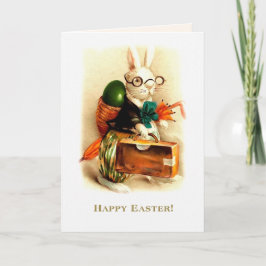 Tarjeta Festiva Feliz Pascua. Bunny vintage