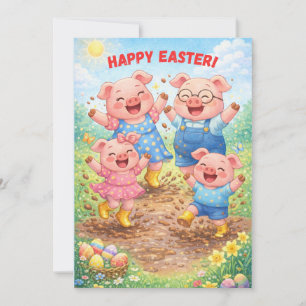 Tarjeta Festiva Feliz Pascua Cerdos Divertidos Lindos Fiesta de Pr