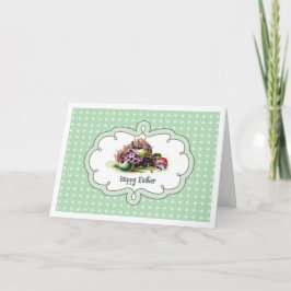 Tarjeta Festiva Feliz Pascua. Cesta vintage con huevos
