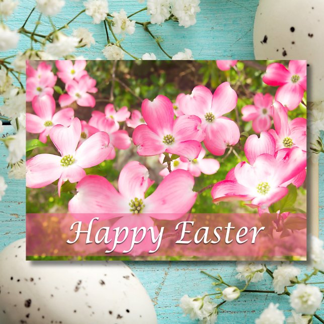 Tarjeta Festiva Feliz Pascua Con Árbol De Dogwood Rosa (Subido por el creador)