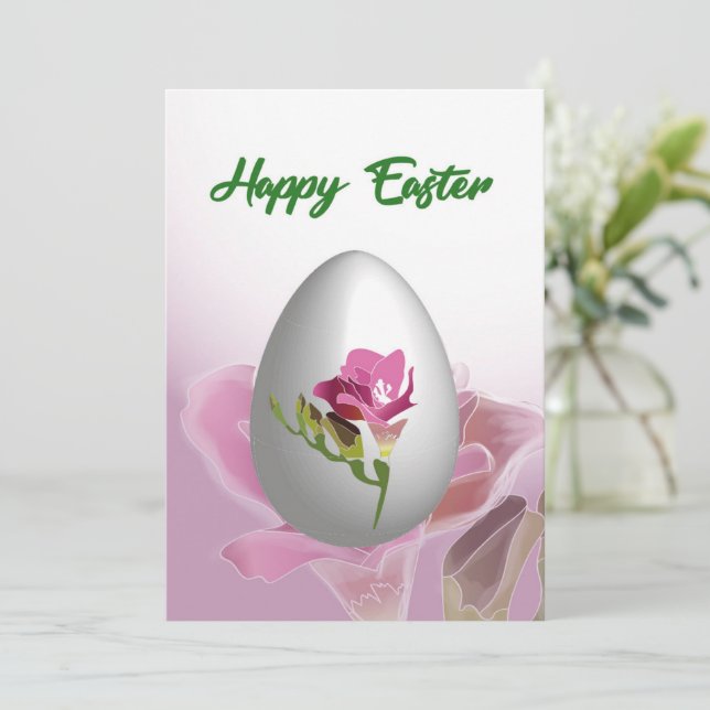 Tarjeta Festiva Feliz Pascua con flores de huevo y acuarela (Anverso de pie)