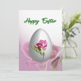 Tarjeta Festiva Feliz Pascua con flores de huevo y acuarela