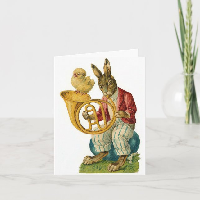 Tarjeta Festiva Feliz Pascua con la cosecha del Cuerno francés (Anverso)