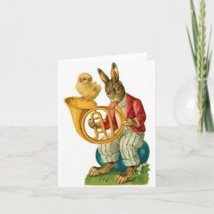Tarjeta Festiva Feliz Pascua con la cosecha del Cuerno francés