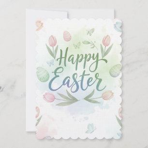 Tarjeta Festiva Feliz Pascua con Letra a Mano y Acuarela