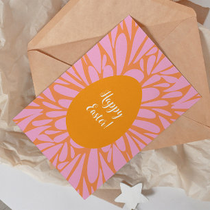 Tarjeta Festiva Feliz Pascua con ráfaga floral naranja huevo Tarje