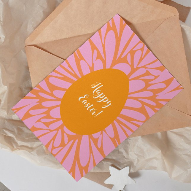Tarjeta Festiva Feliz Pascua con ráfaga floral naranja huevo Tarje (Subido por el creador)