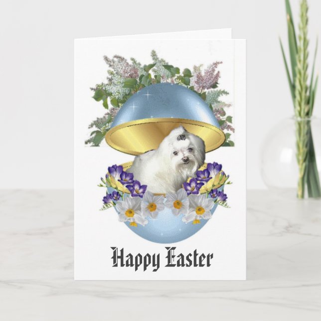 Tarjeta Festiva Feliz Pascua con un perro (Anverso)