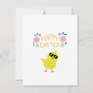 Tarjeta Festiva Feliz Pascua con un pollito amarillo en un 