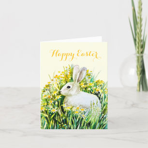Tarjeta Festiva Feliz Pascua conejo blanco pintura acuarela
