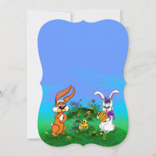 Tarjeta Festiva ¡Feliz Pascua! Conejo con conejo y pollo