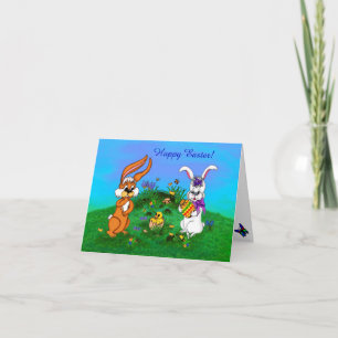 Tarjeta Festiva ¡Feliz Pascua! Conejo con conejo y pollo