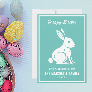 Tarjeta Festiva Feliz Pascua Conejo Conejo Familia Nombre Blanco V