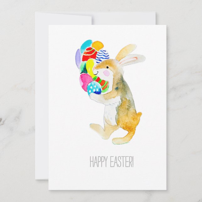 Tarjeta Festiva Feliz Pascua, conejo Fanny y huevos (Anverso)