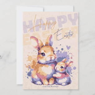 Tarjeta Festiva Feliz Pascua Conejo Hermoso Conejito Acuarela