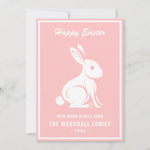 Tarjeta Festiva Feliz Pascua Conejo Pastel Rosa Y Blanco