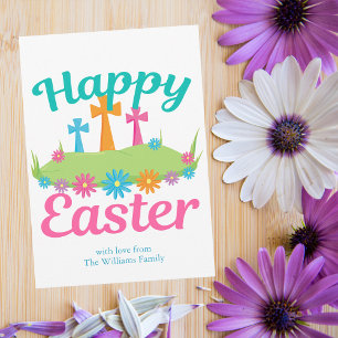 Tarjeta Festiva Feliz Pascua Cruces Florales Hermosas Personalizad