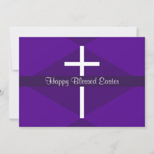 Tarjeta Festiva Feliz Pascua Cruz Blanca Morado Cristiano