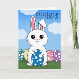 Tarjeta Festiva Feliz Pascua Cualquiera lindo conejito con huevos