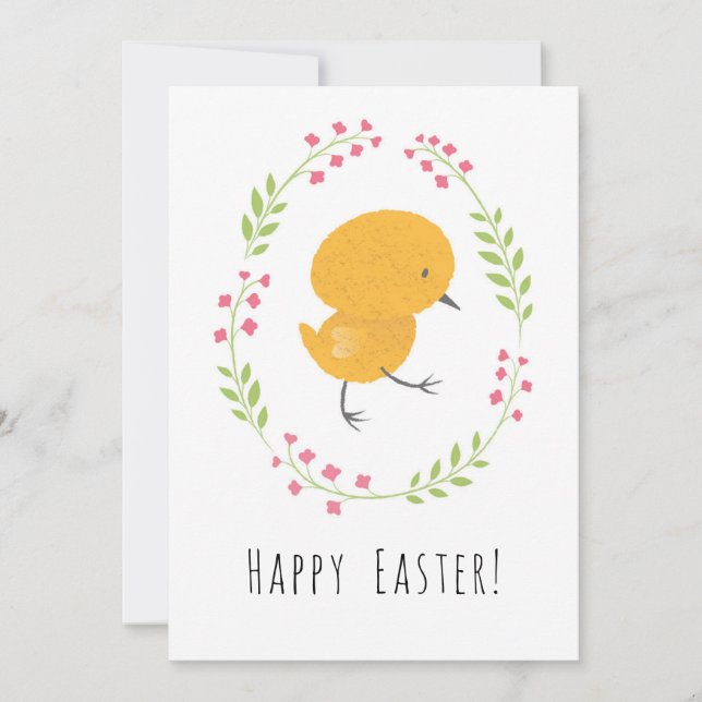 Tarjeta Festiva Feliz Pascua Cute Chick Floral Huevos Wreath Card (Anverso)