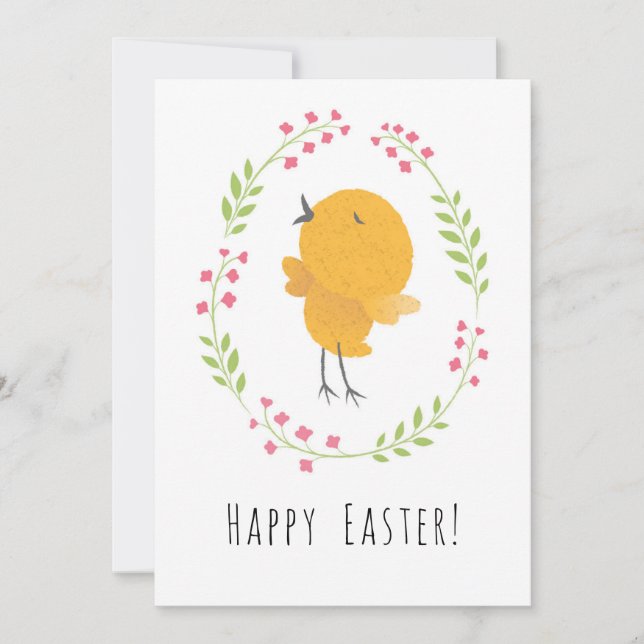 Tarjeta Festiva Feliz Pascua Cute Chick Floral Huevos Wreath Card (Anverso)