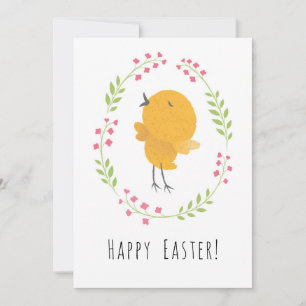 Tarjeta Festiva Feliz Pascua Cute Chick Floral Huevos Wreath Card