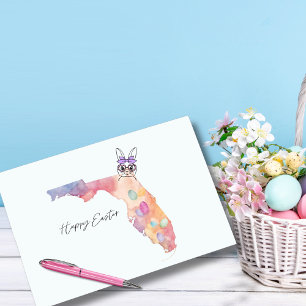 Tarjeta Festiva Feliz Pascua de Florida Pastel Huevos y Conejito