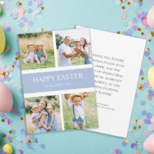 Tarjeta Festiva Feliz Pascua de Foto Familiar Simple Azul Moderno