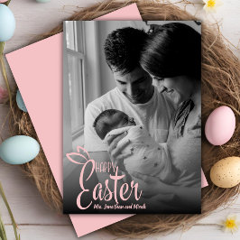 Tarjeta Festiva Feliz Pascua Decorativo Script Rosa Foto Personali