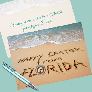 Tarjeta Festiva Feliz Pascua desde Florida Escrito en la Arena
