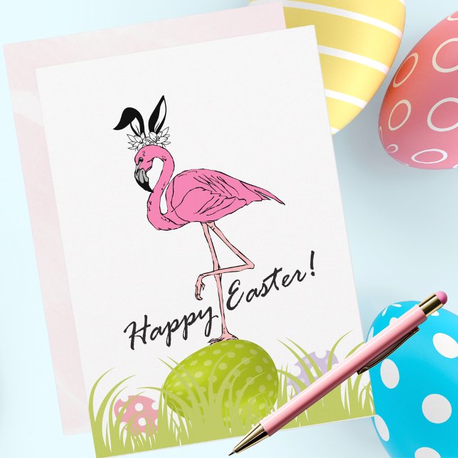 Tarjeta Festiva Feliz Pascua desde Florida Flamingo Bunny Ears (Subido por el creador)