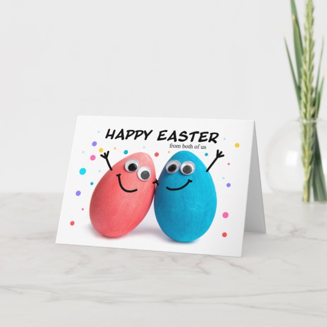 Tarjeta Festiva Feliz Pascua desde la pareja de huevos (Anverso)
