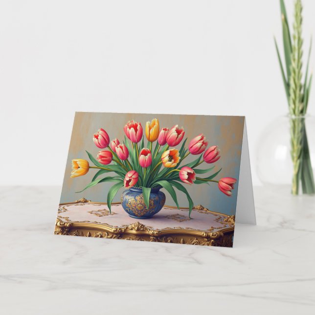 Tarjeta Festiva Feliz Pascua Elegantes Tulipanes (Anverso)
