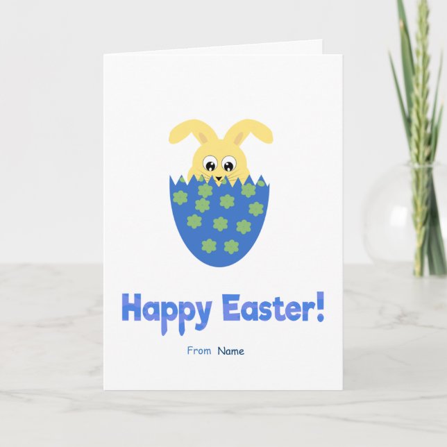 Tarjeta Festiva Feliz Pascua en azul (Anverso)