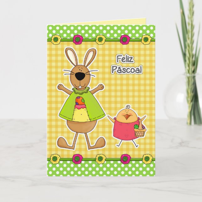 Tarjeta Festiva Feliz Pascua en portugués (Anverso)