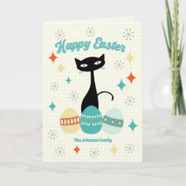 Tarjeta Festiva Feliz Pascua, Era Atómica, Gato Moderno de Mitad d
