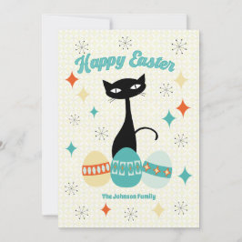 Tarjeta Festiva Feliz Pascua, Era Atómica, Gato Moderno de Mitad d