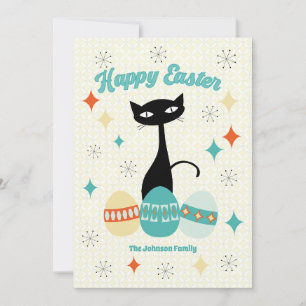 Tarjeta Festiva Feliz Pascua, Era Atómica, Gato Moderno de Mitad d