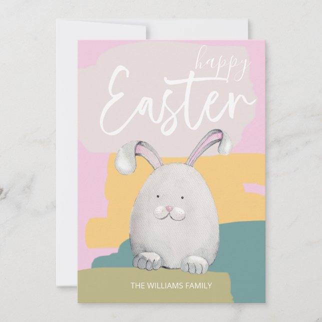 Tarjeta Festiva Feliz Pascua Feliz Bungalow Watercolor Holiday Car (Anverso)