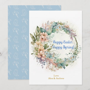 Tarjeta Festiva Feliz Pascua Feliz Primavera cielo azul Wreath